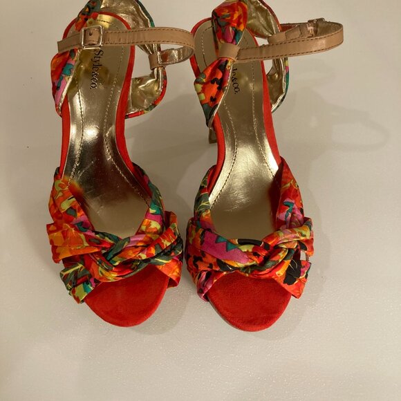 Style & Co. Vibrant Floral Print Knot Open Toe Heels - Size 5.5 - Picture 7 of 11